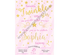 Twinkle Twinkle Little Star Birthday Invitation pink,(004)